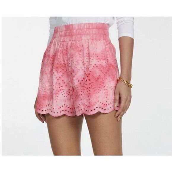 GENERATION LOVE Womens Pink Eyelet Ferris Embroidered Shorts NEW Scalloped Sz S - Picture 1 of 12